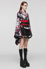 Multi-Color Long Sleeves Floral Print Ruffle Women's Gothic Dress with Skirt - Product - 2