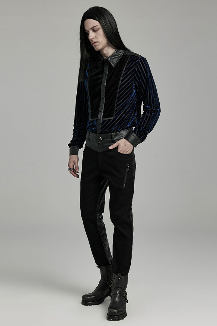 Black Faux Leather Stitching Zipper Men's Punk Pants - Product - 4