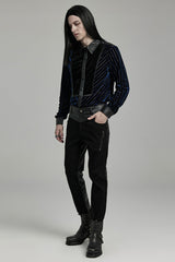 Black Faux Leather Stitching Zipper Men's Punk Pants - Product - 4