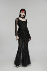 Black Embroidered Spliced Ruffled Lace Slim Mesh Women's Gothic  Mermaid Skirt - Product - 3