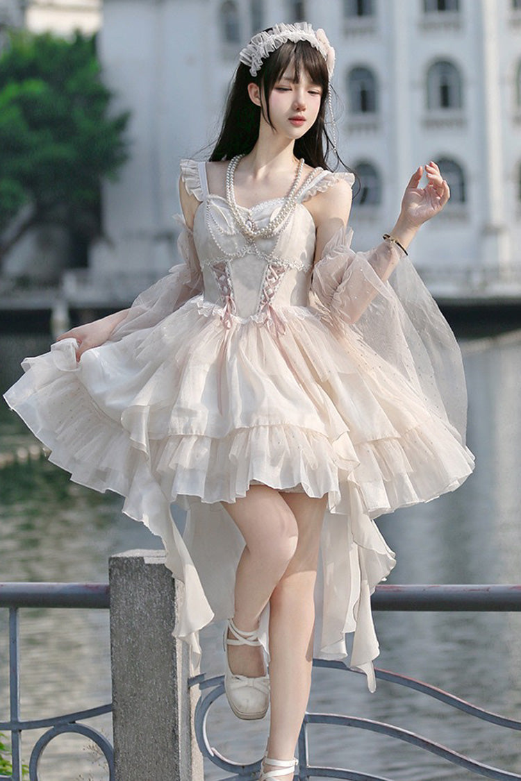 Apricot The Moon Goddess's Song Multi-layer Ruffle Lace-Up Sweet Elegant Lolita Jsk Dress - Apricot - 1