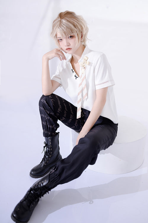 Black Vintage Cat Print Ouji Lolita Trousers - Product - 2