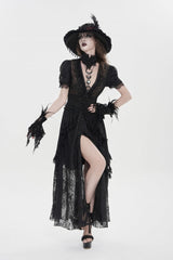 Black V Collar Short Sleeves Hanayome Lace Women's Gothic Wedding Dress - Product - 6