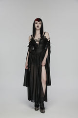 Black Off Shoulder Long Sleeves Embroidered Lace-Up Women's Gothic Elegant Dress Wedding Dress - Product - 4