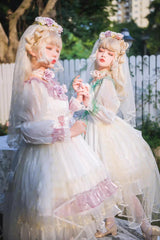 Green [Spring of Boliya] Long Sleeves Multi-Layered Ruffle Bowknot Lace Lace-Up Sweet Princess Lolita Dress - Product - 5