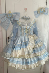 Blue Multi-Layered Ruffle Hanayome Bowknot Lace Sweet Princess Lolita Dress - Product - 2