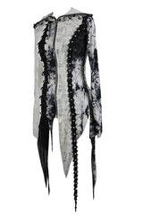 Black And White Tie Dyed Jersey Hooded Punk Asymmetrical Womens Coat - Product - 6