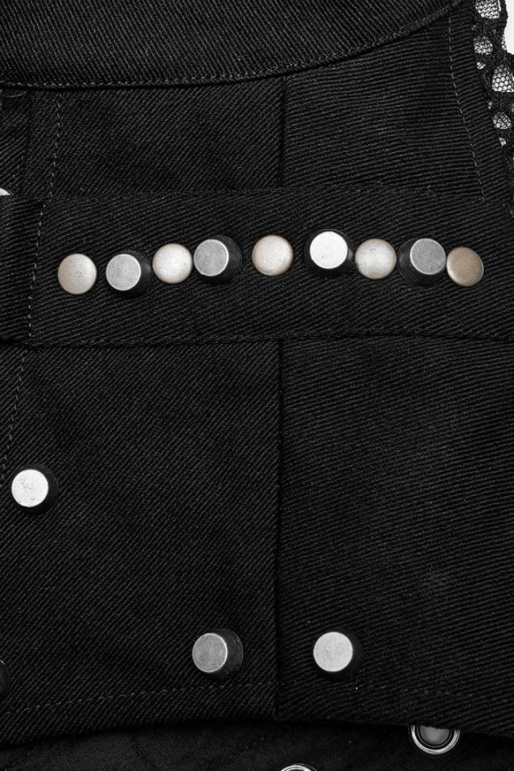 High Collar Sleeveless Rivet Decoration Sheer Mesh Men's Steampunk Vest 2 Colors - Product - 6