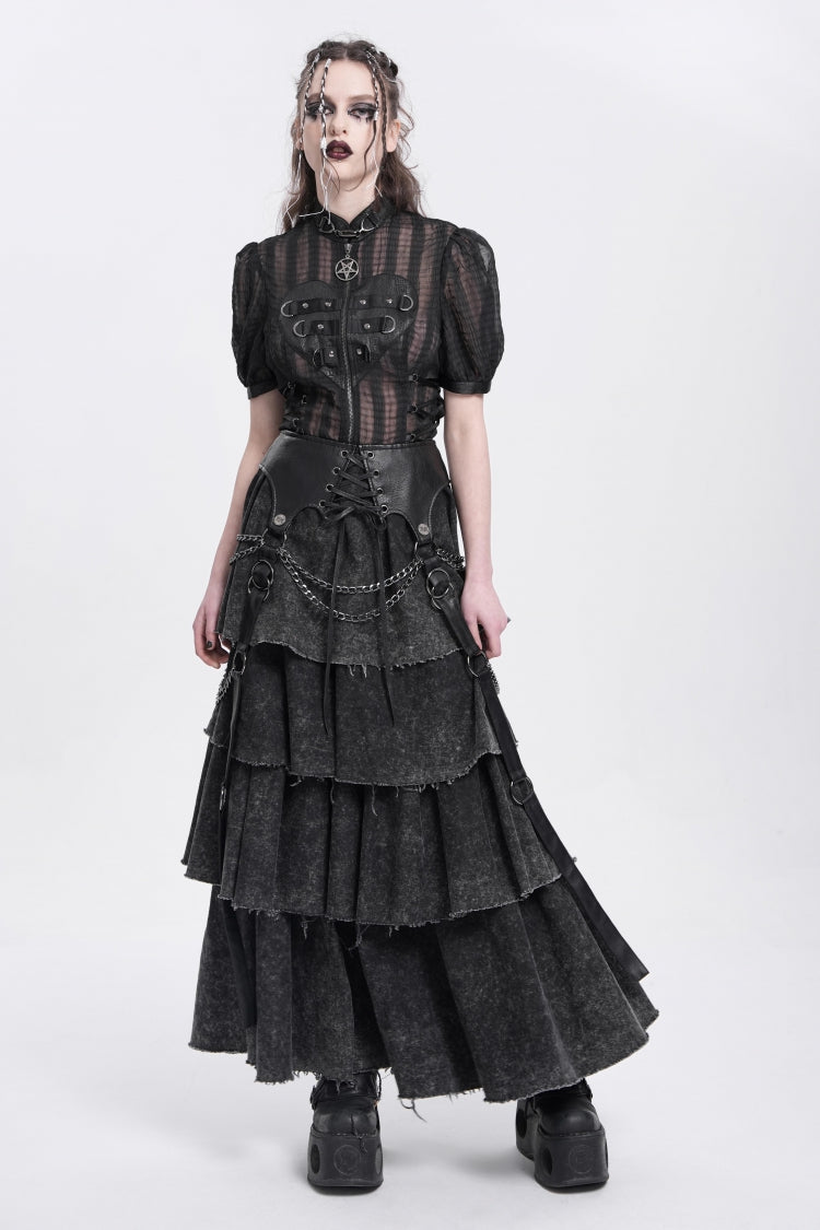 Black Multi-Layered Lace-Up Chain Women's Punk Skirt - Product - 8