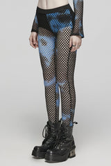 Tie-dyed Print Stitching Sheer Mesh Women's Steampunk Leggings 3 Colors - Product - 8