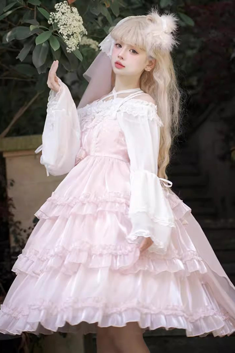 Pink Gauze Romance Multi-layer Ruffle Bowknot Sweet Elegant Princess Lolita Jsk Dress - Product - 4