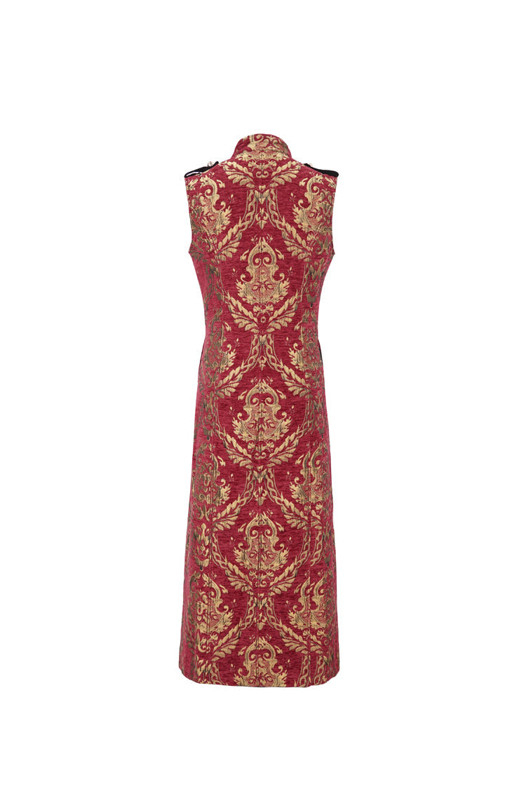 Red Stand Collar Totem Embroidered Men's Gothic Waistcoat - Product - 3
