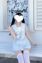 Aqua [Serenade] Short Sleeves Ruffle Bowknot Lace Sweet Jirai Kei Dress Set - Product - 6