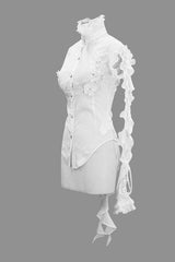 White Ruffled Lace Sleeves Chiffon Swallowtail Womens Gothic Blouse - Product - 6