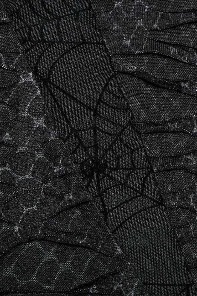 Black High Collar Hollow Spider Mesh Ripped Asymmetric Mens Gothic Vest - Product - 6