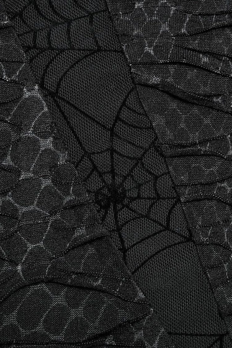 Black High Collar Hollow Spider Mesh Ripped Asymmetric Mens Gothic Vest - Product - 6