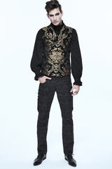 Black/Gold Short Big Jacquard Pattern Men's Gothic Waistcoat - Product - 2
