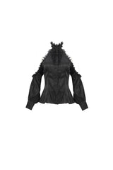 Black Lantern Sleeves Off The Shoulder Halter Lace Ruffled Women's Gothic Shirt - Product - 5