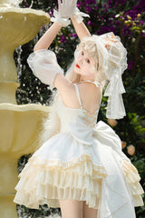 White Slim Ballet Style Multi-layer Ruffle Sweet Elegant Princess Lolita Jsk Dress - Product - 4