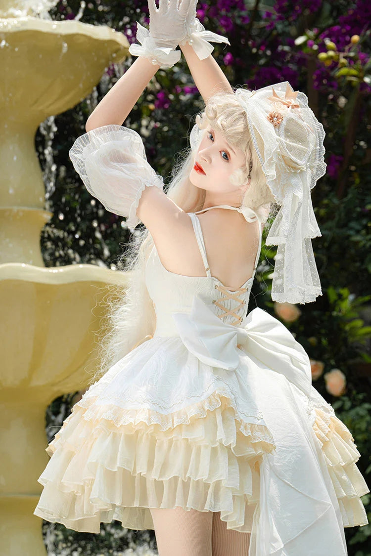 White Slim Ballet Style Multi-layer Ruffle Sweet Elegant Princess Lolita Jsk Dress - Product - 4