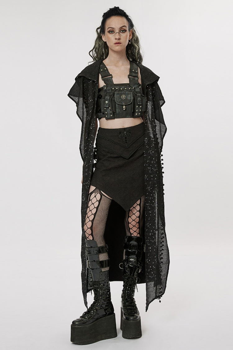 Black Jacquard Butterfly Embroidery Lace Irregular Women's Steampunk Skirt - Product - 4