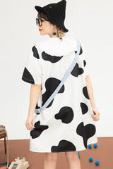Black/White Doll Collar Short Sleeves Milk Cow Print Sweet Lolita Dress - Product - 6