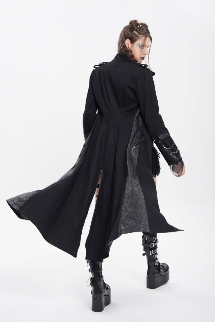 Black Stand Collar Long Sleeves Buckle Chain Women's Punk Jacket - Product - 10