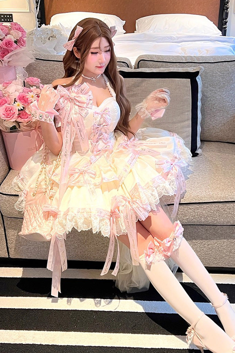 Pink [Young Lady] Halterneck Sleeveless Multi-Layered Ruffle Bowknot Elegant Princess Sweet Lolita Dress - Product - 6