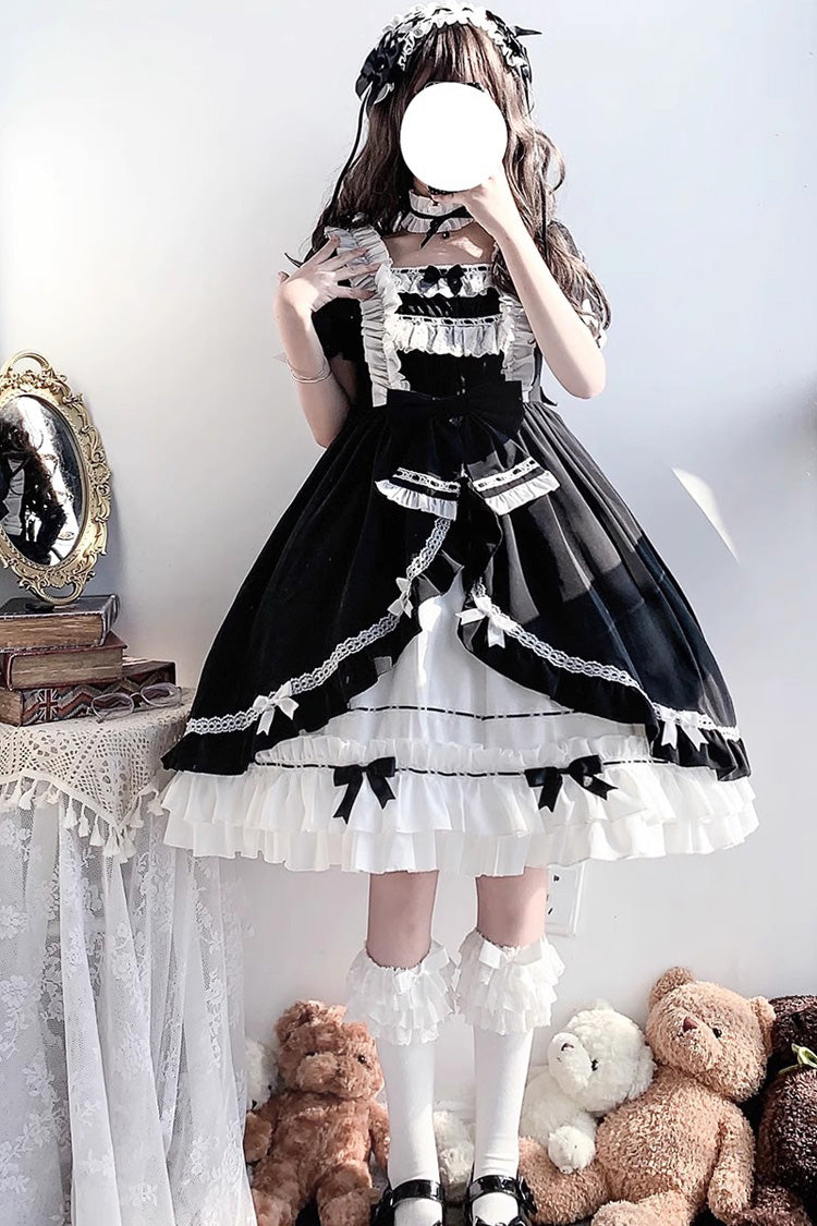 White/Black Hime Sleeves Multi-layer Ruffle Cardigan Bowknot Gothic Princess Lolita Dress - Product - 13