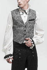 Gray Fashion Vintage Print Non-Stretch Fit Mid-Century Men's Gothic Tuxedo Vest - Grey - 1