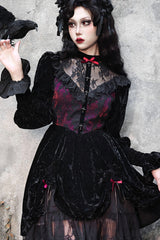 Black/Red [Rose Cemetery] Long Puff Sleeves Hollow Lace Gothic Lolita Dress - Product - 6