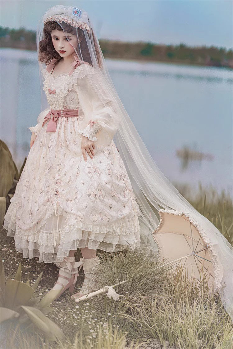 Ivory Time Letter Multi-layer Print Ruffle Bowknot Daily Sweet Elegant Lolita Dress - Product - 10