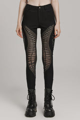 Black Hollow Stitching Irregular Mesh Women's Steampunk Pants - Black - 1