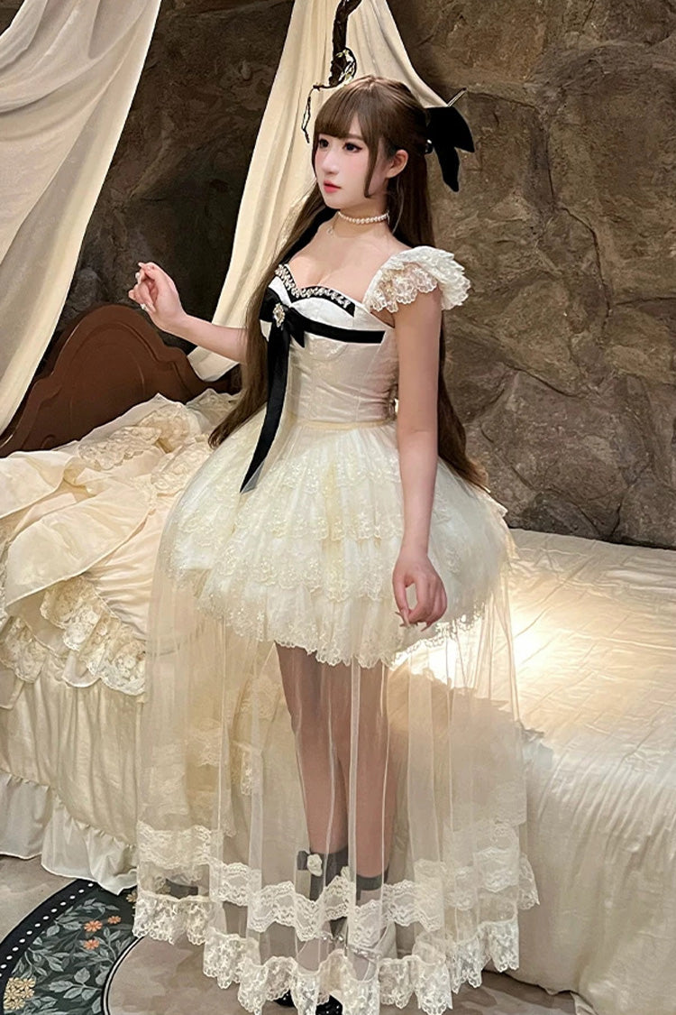 Ivory [Hepburn Heart] Square Collar Sleeveless Multi-Layered Cut-Out Bow Lace Sweet Lolita Jsk Dress - Product - 9