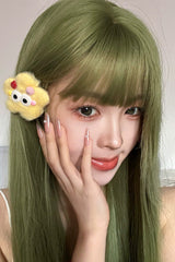 Emerald Green Air Bangs Sweet Lolita Long Straight Wig - Product - 2