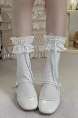 Sweet Ruffle Bowknot Lace Ballet Lolita Short Socks 6 Colors - White/Blue - 6