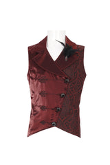 Red Embossed Feather Men's Gothic Waistcoat - Product - 7