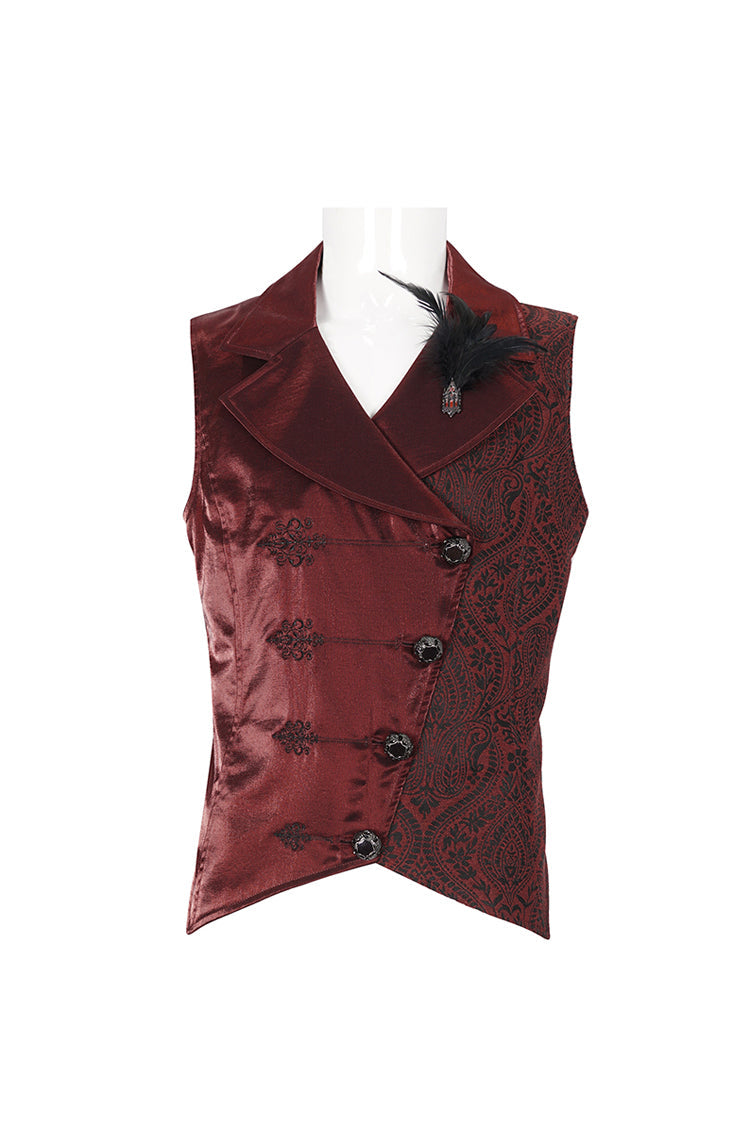 Red Embossed Feather Men's Gothic Waistcoat - Product - 7