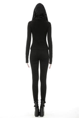 Black Women's Punk Long Sleeves Cut-Out Cross Connection Front Hooded Top - Product - 4