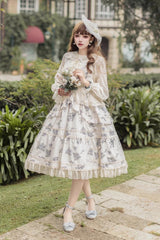 Psalm Rose Doll Collar Print Ruffle Sweet Lolita Jsk Dress 2 Colors - Product - 10