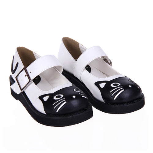 Black Patent Leather Point Toe Platform Sweet Lolita Shoes - White - 2