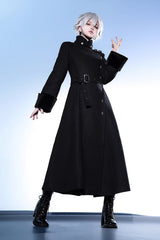 Black Stand Collar Long Sleeves Buckle Ouji Gothic Prince Handsome Lolita Coat - Product - 6
