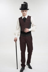 Red Retro Micro-Elastic Thick Stripe Stitching Three-Dimensional Texture Detachable Men's Punk Swallowtail Vest - Product - 2
