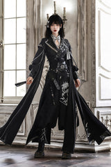 Black [Shadow Dragon Diving Into the Abyss] Long Sleeves Jacquard Embroidered Gothic Chinese Inspired Hanfu Ouji Lolita Set - Black(Set) - 1