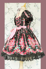 [Strawberry Chef] Short Sleeves Print Bowknot Lace Sweet Lolita Dress 4 Colors - Product - 12