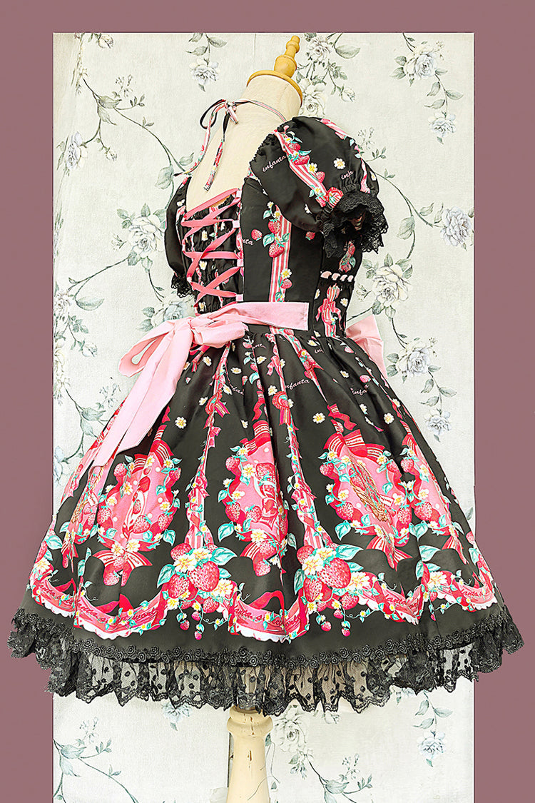 [Strawberry Chef] Short Sleeves Print Bowknot Lace Sweet Lolita Dress 4 Colors - Product - 12