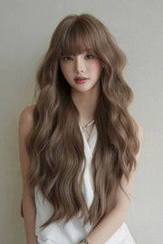 Doux coréen naturel moelleux Air frange romantique longue ondulée quotidien Sweet Lolita perruque 2 couleurs vue de face