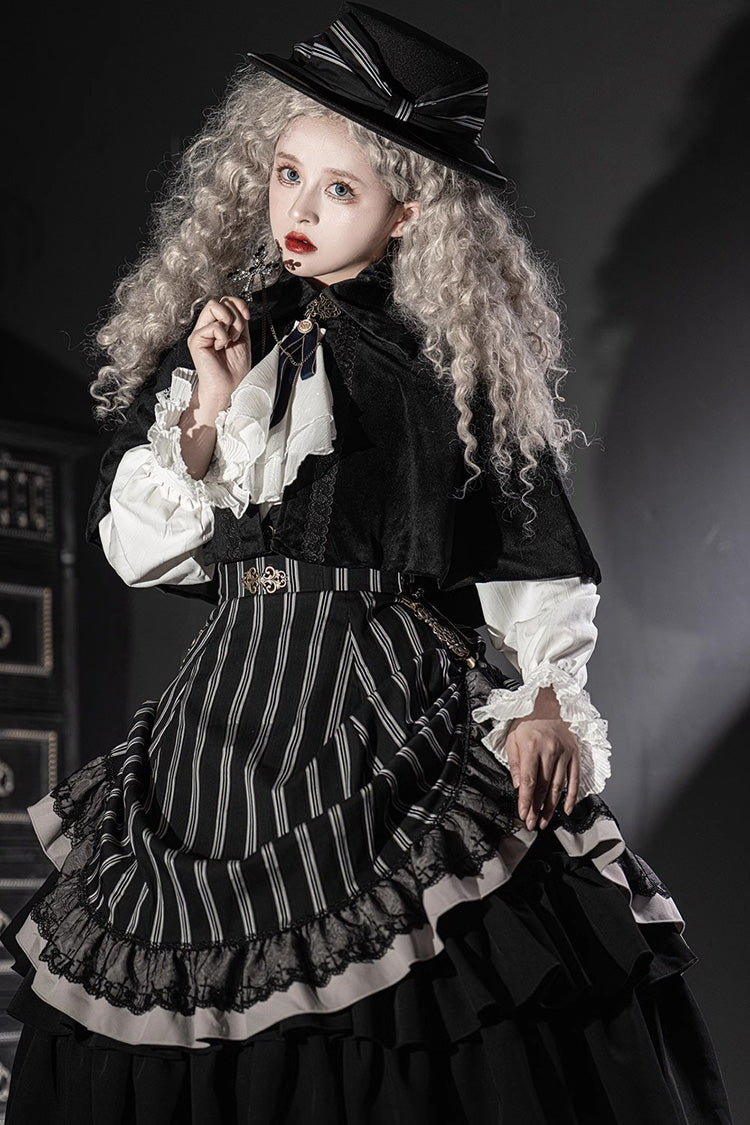 Black Point Manor Multi-layer Striped Print Ruffle Gothic Lolita Skirt - Product - 6