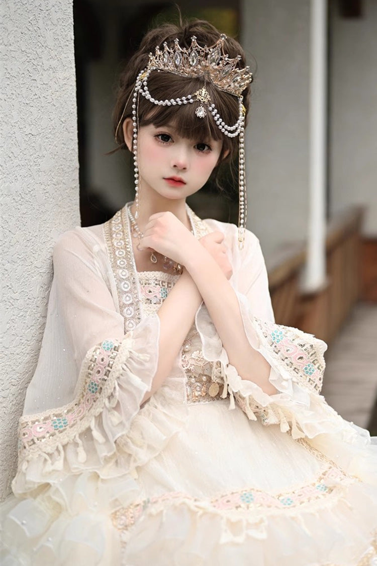 Apricot [Miao Girl] Multi-Layered Ruffle Bowknot Sweet Princess Lolita Chiffon Skirt Set - Product - 2