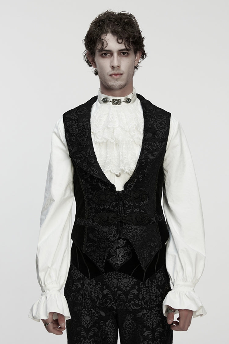 Black Sleeveless Floral Jacquard Buckled Men's Gothic Vest - Black - 1